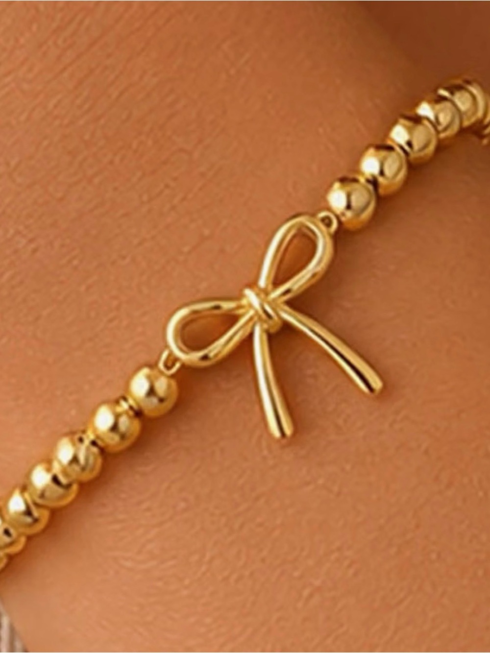 NEW 14K Gold Plated Gold Bow Bead Bracelet